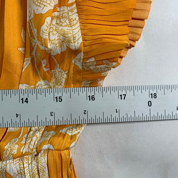 Current Air S Anthropologie Ruffled Sleeve Yellow Floral Midi Dress Silky - Picture 6 of 8